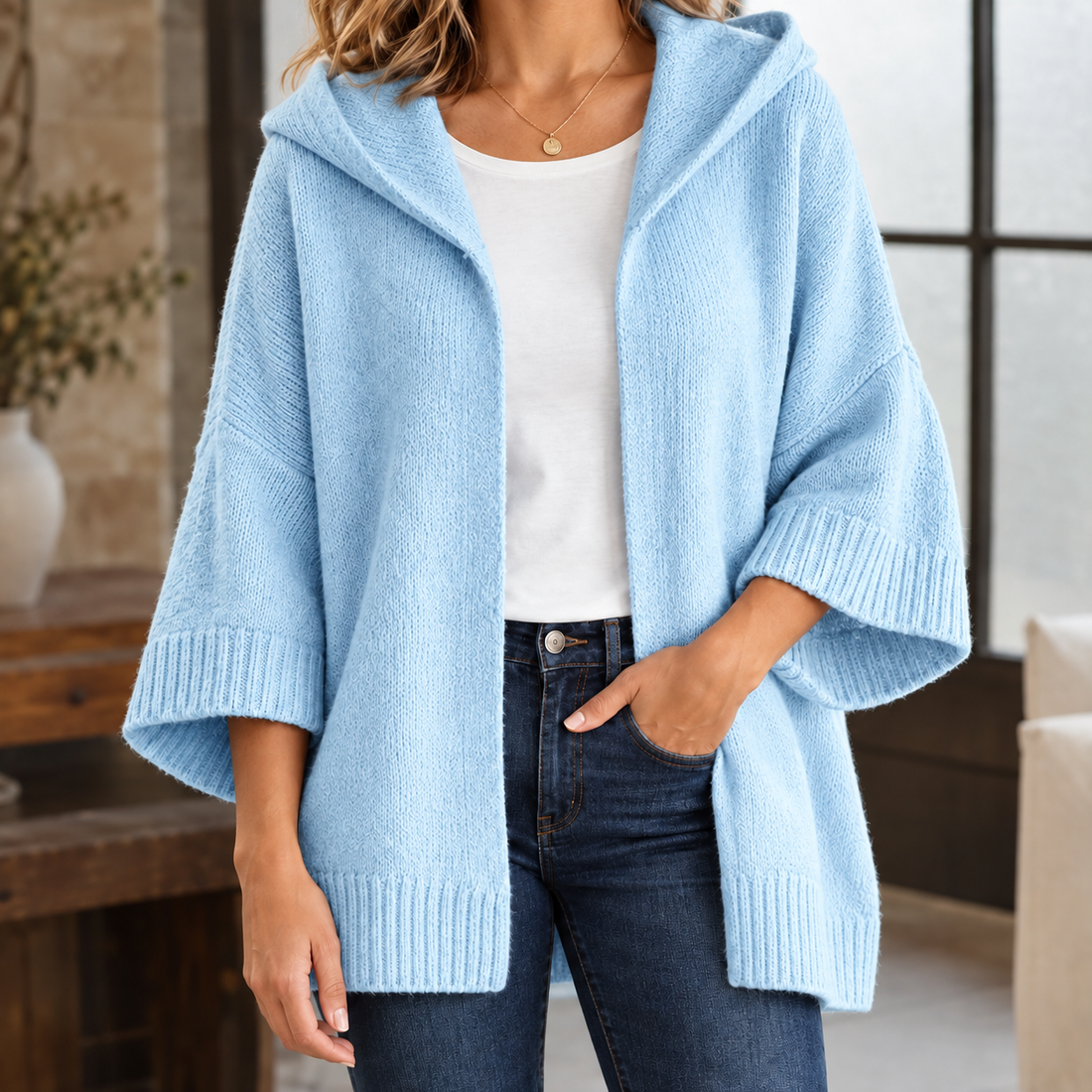 Valerie-Jane Hooded Cardigan - Sky Blue