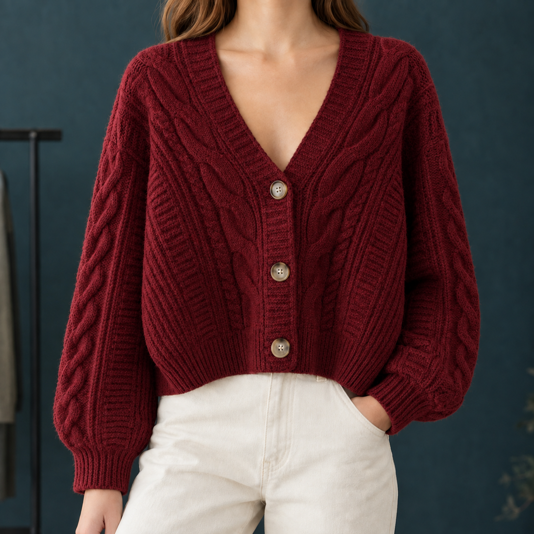 Pippa-Hope Cable Cardigan - Red