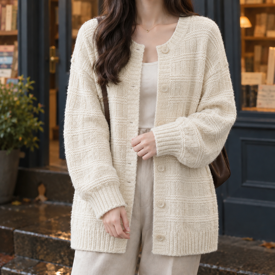 Melanie Textured Cardigan - Cream