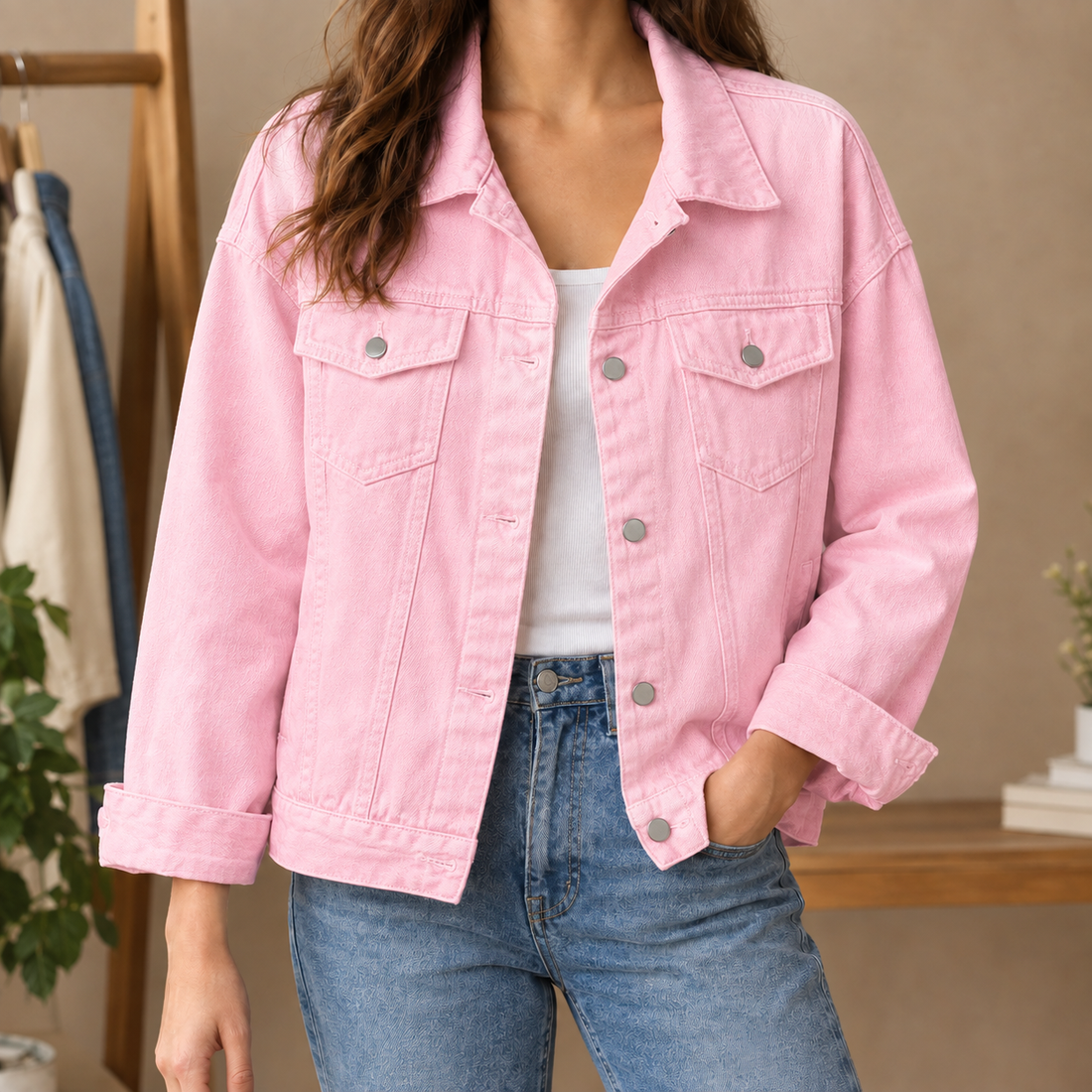 Caitlin-Grace Denim Jacket - Pink