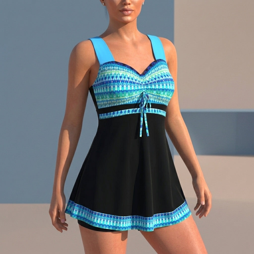 Alessia Ruched Swimdress - Aqua Blue