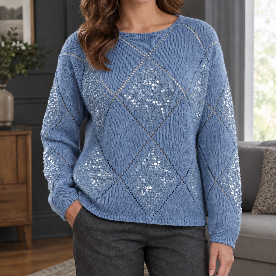 Vivienne-Rose Sequin Sweater - Blue