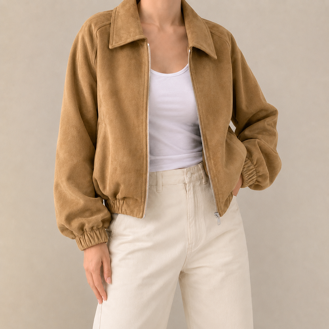 Thornbury Faux Suede Crop Jacket - Camel
