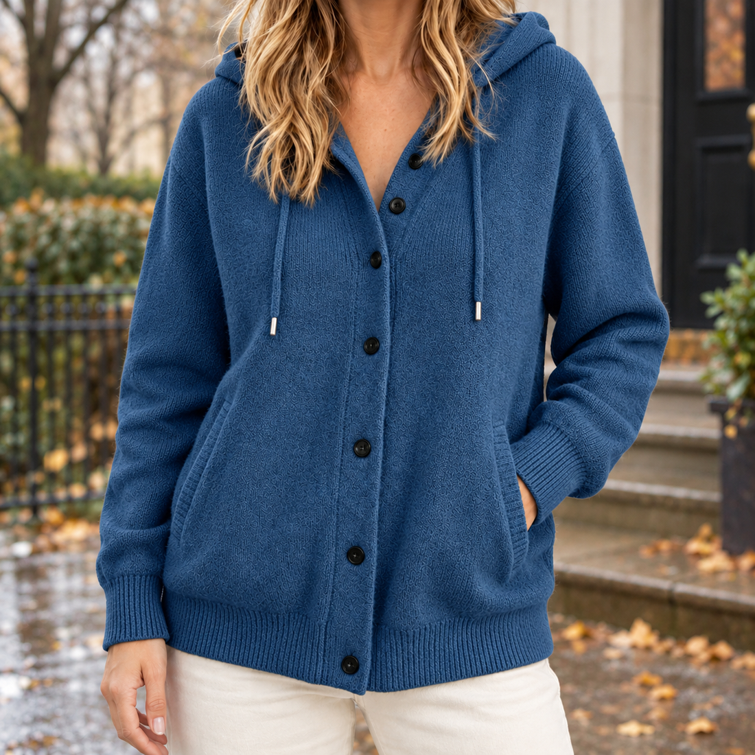 Honoria-Rae Hooded Cardigan - Navy Blue