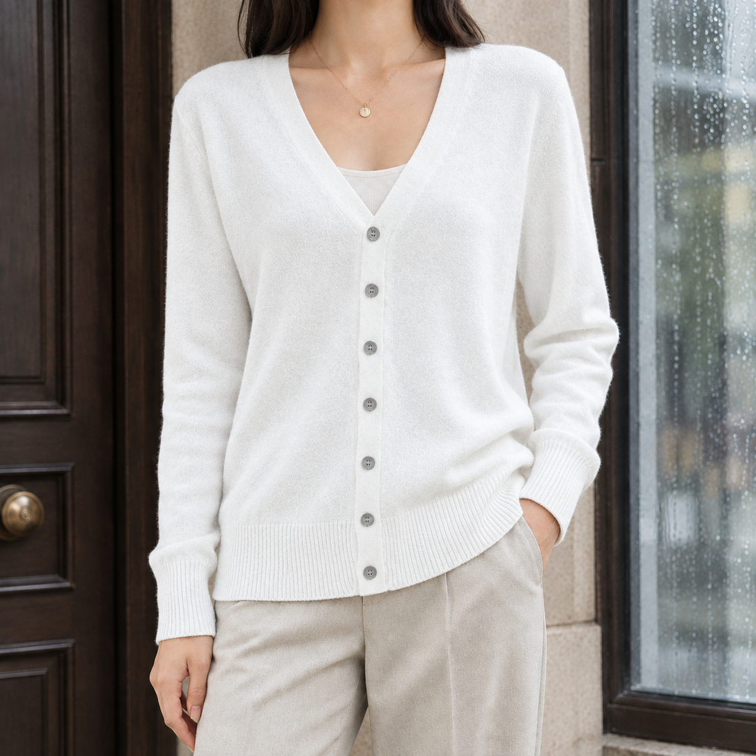 Stella-June V-Neck Cardigan - White