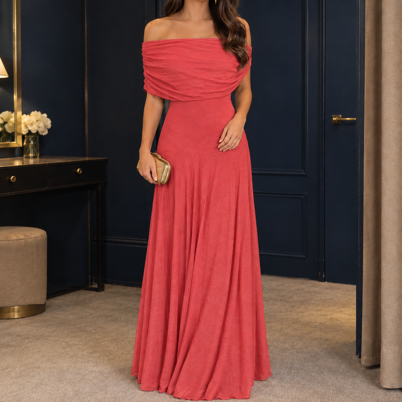 Bianca-Jade Off Shoulder Dress - Coral Red