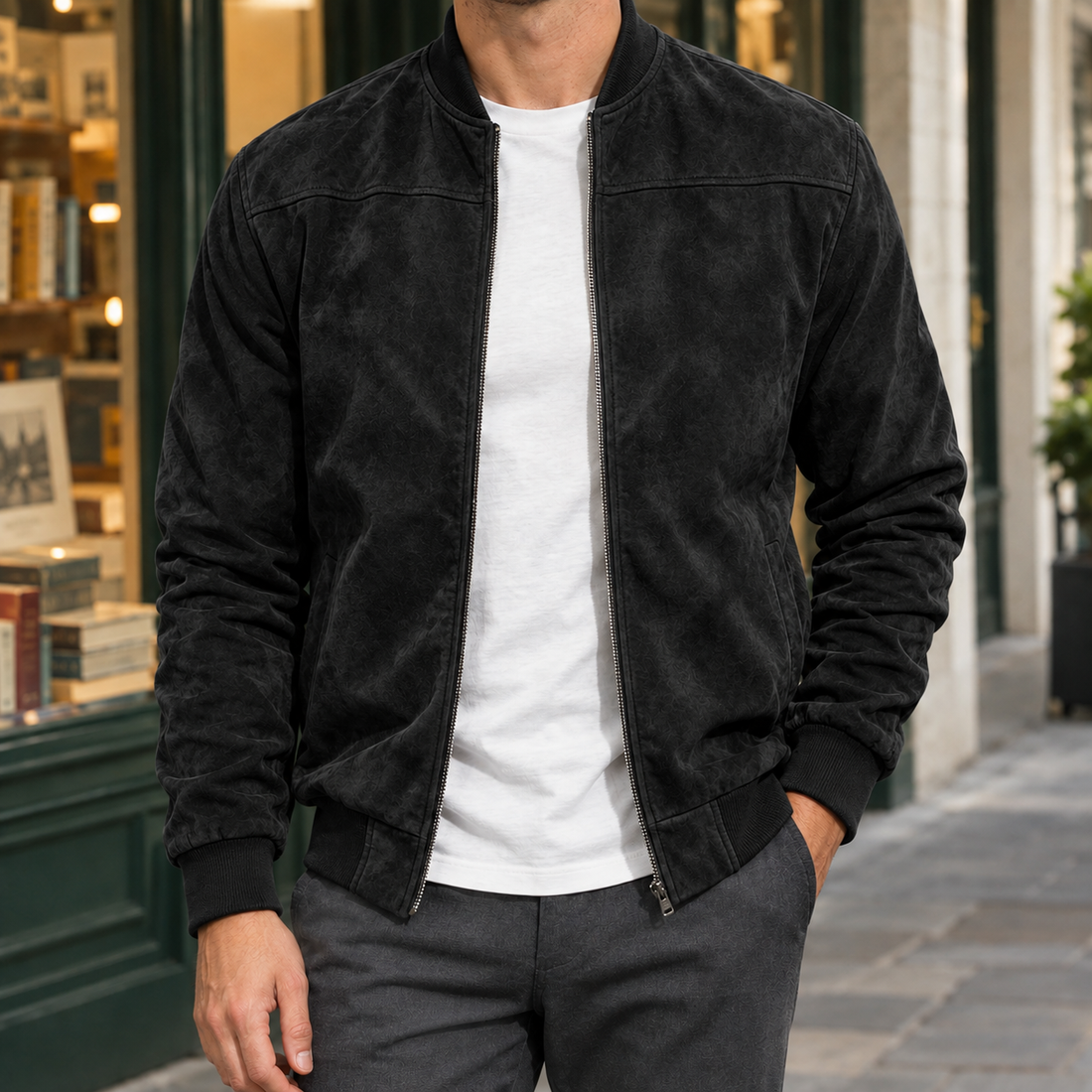 Mason Suede Bomber Jacket - Black
