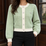 Alina-Rose Houndstooth Cardigan - Ocean Green