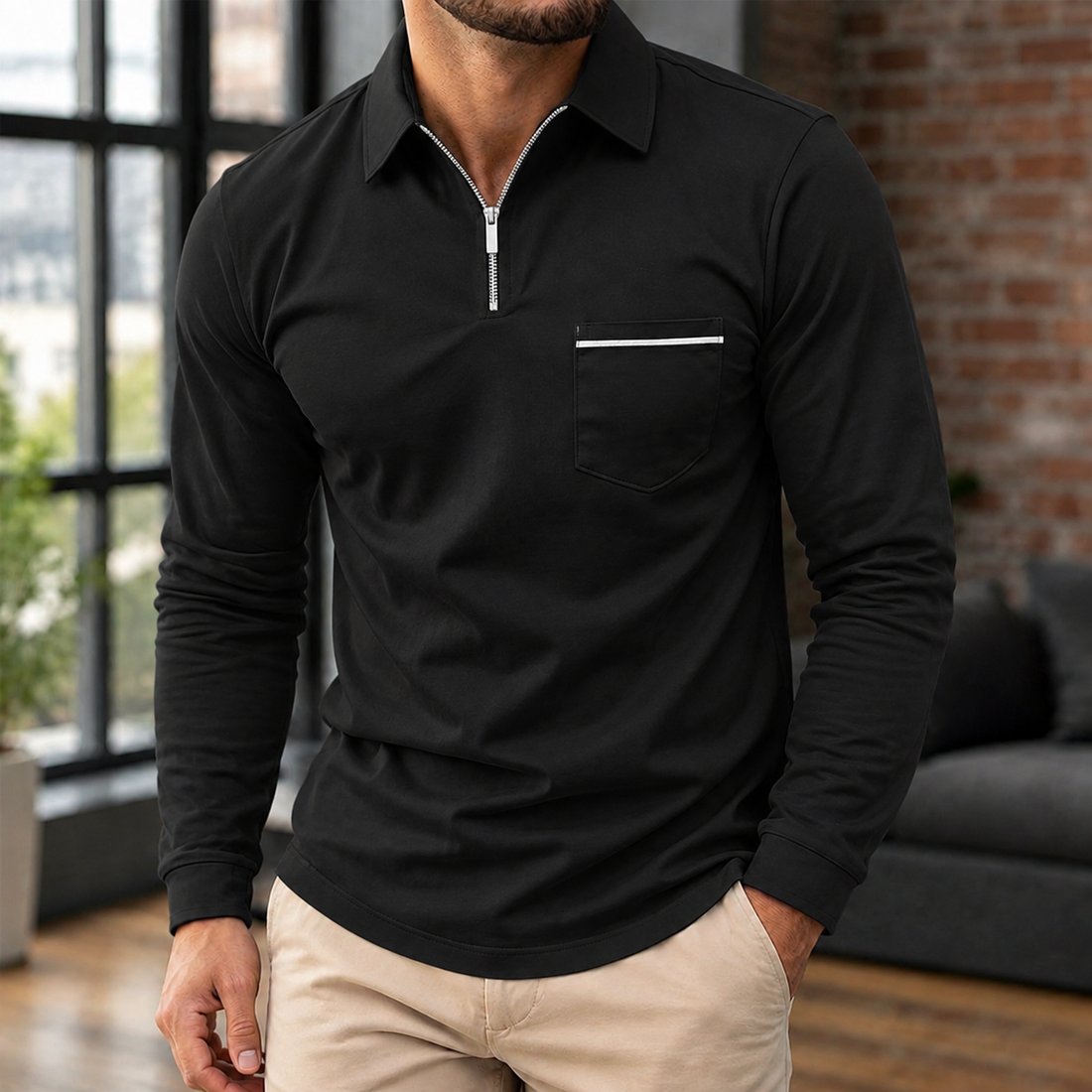 Knox Zip Polo - Black