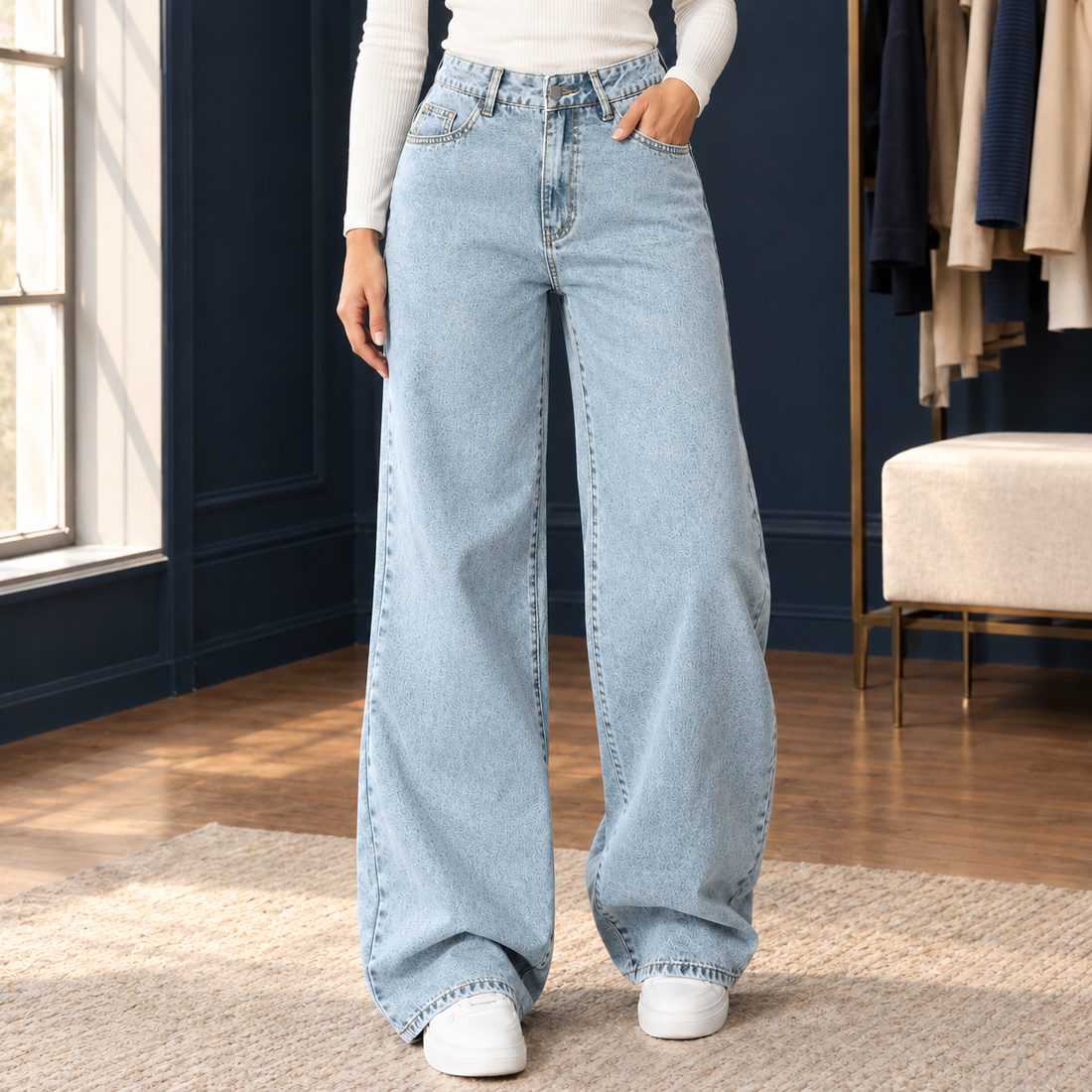Eugenie Wide Leg Jeans - Light Blue