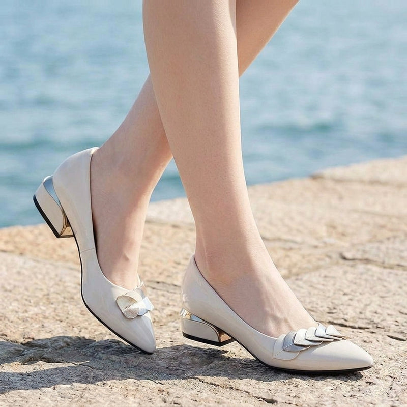 Sienna Pointed Block Heels - Off-white