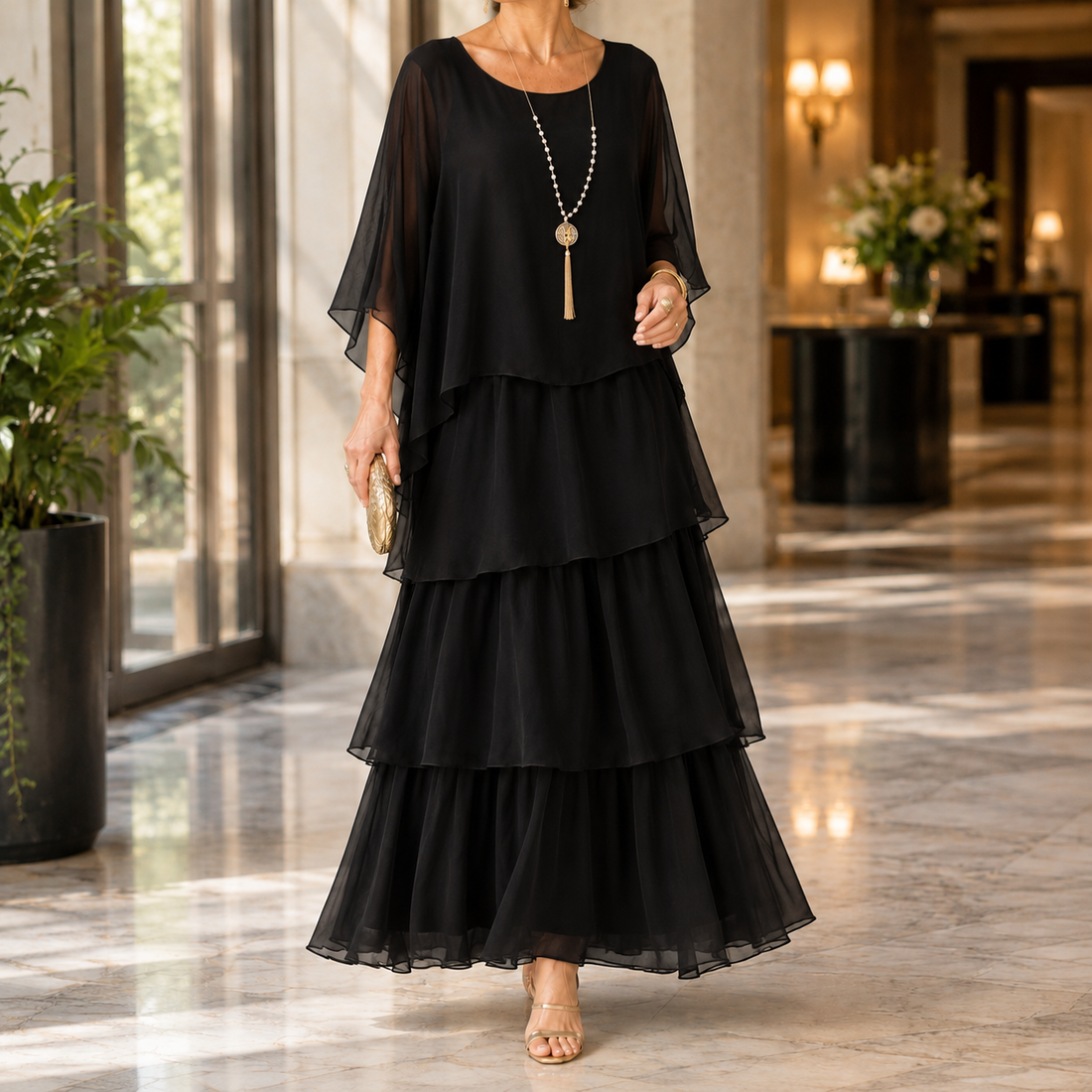 Theodora-Eve Layered Maxi Dress - Black