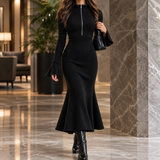 Honora-Claire Ribbed Zip Dress - Black