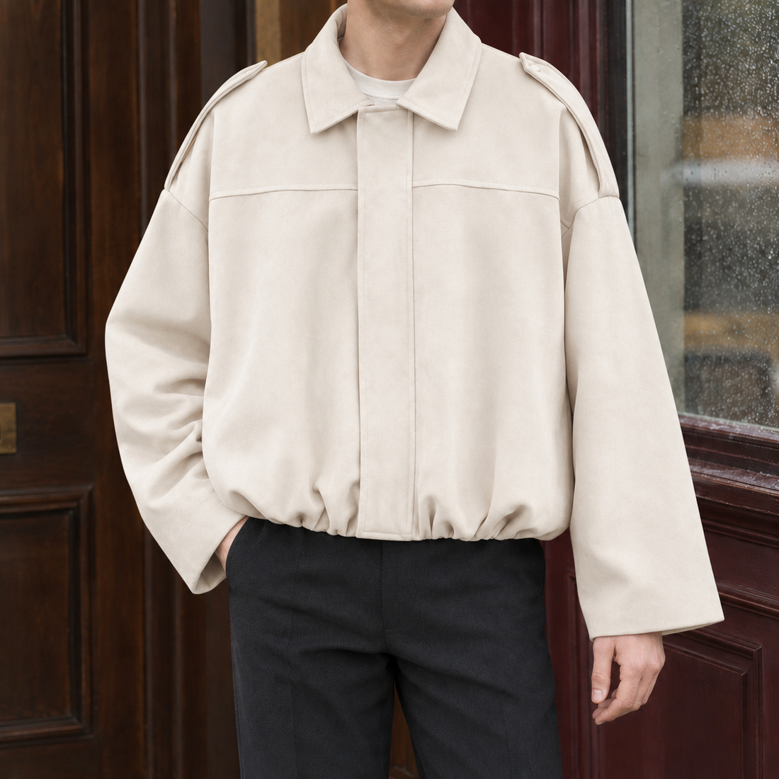 Marco Suede Bomber Jacket - Off White