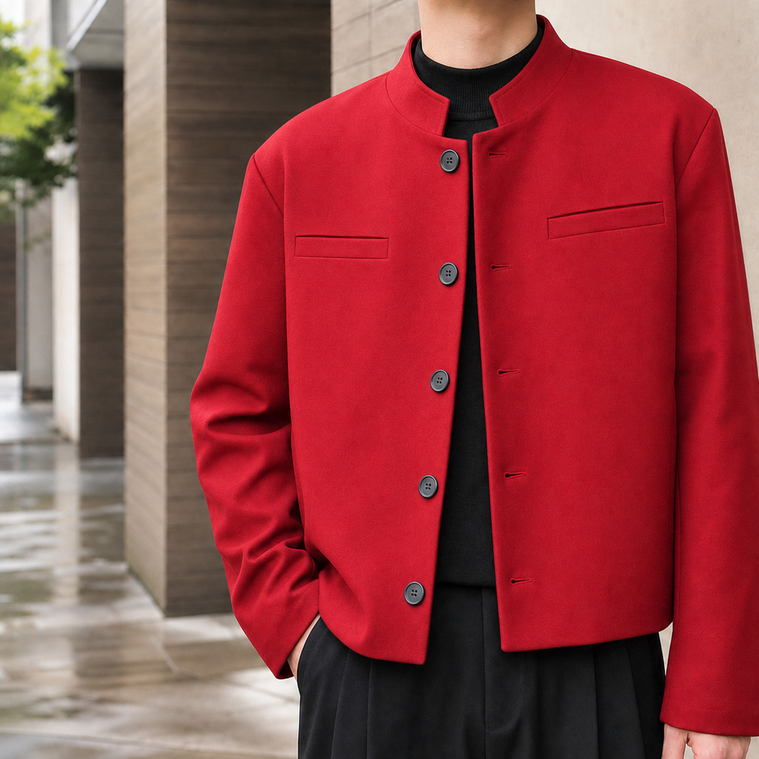 Knox Collarless Jacket - Red