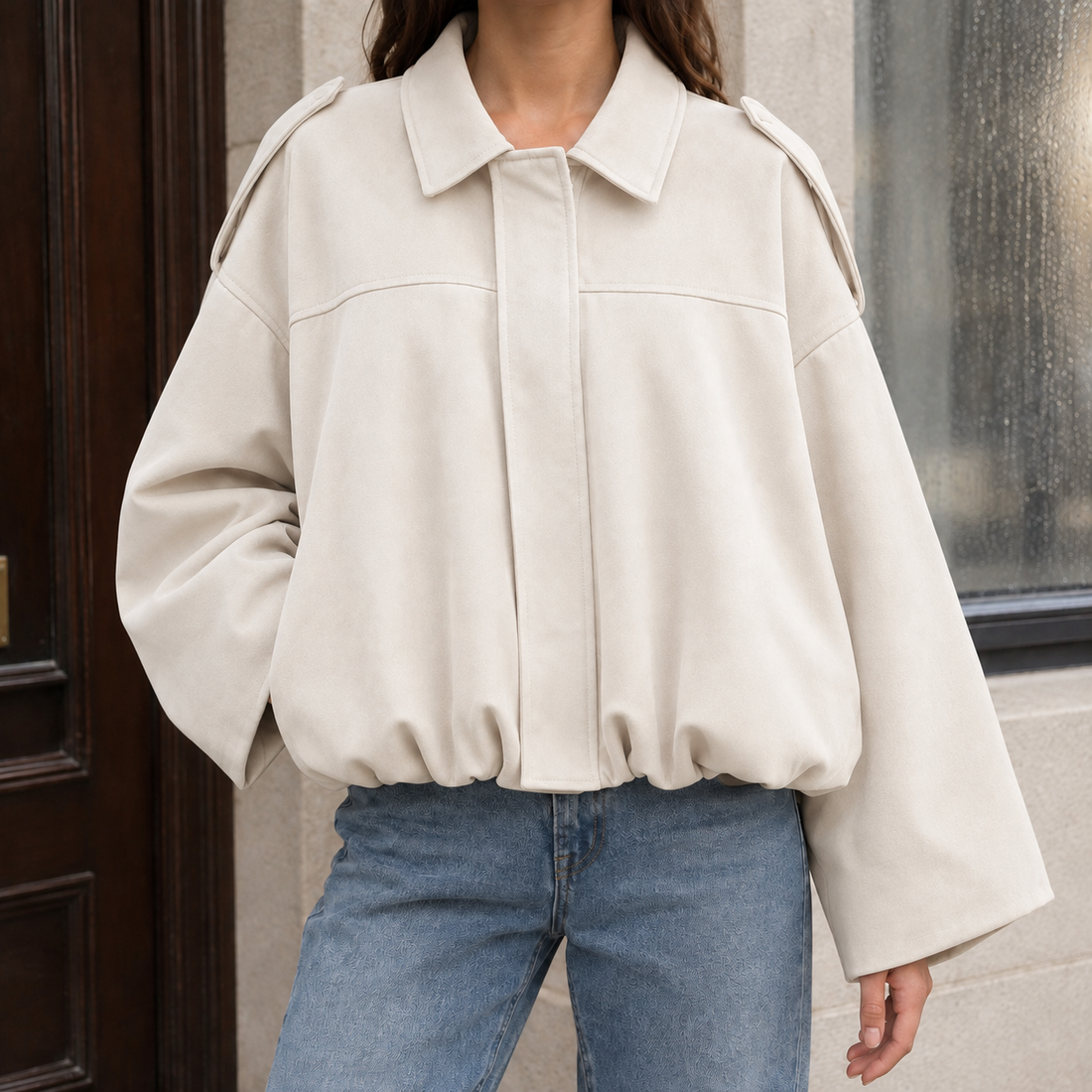 Elise-June Suede Bomber Jacket - Off White