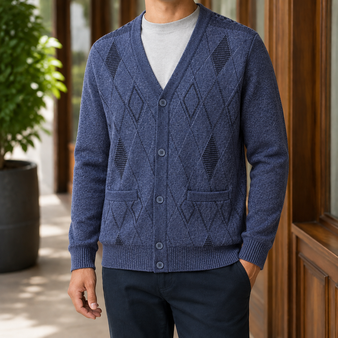 Lambert Argyle Sweater - Navy Blue