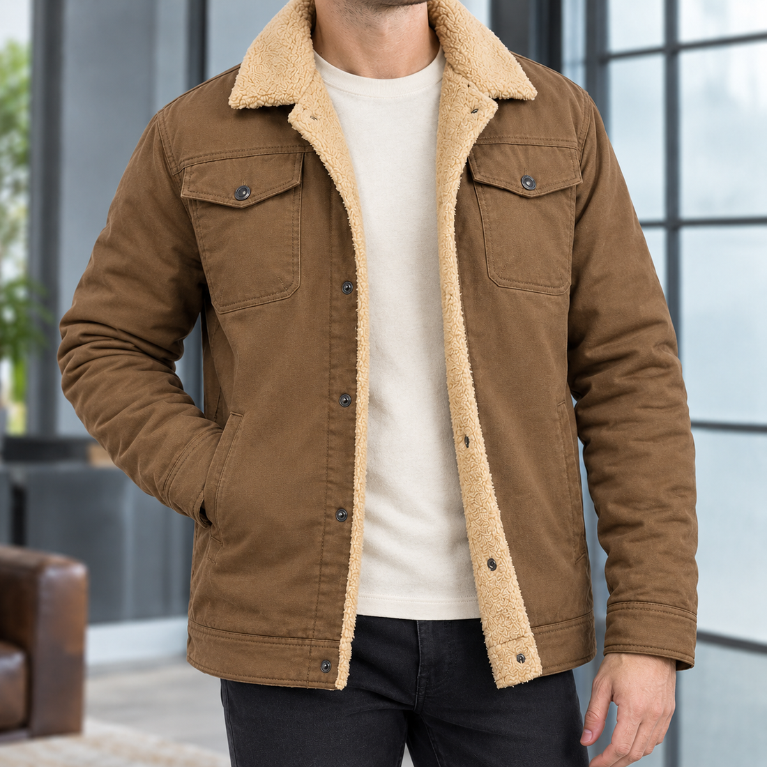 Hadrian Fleece-Lined Jacket - Brown