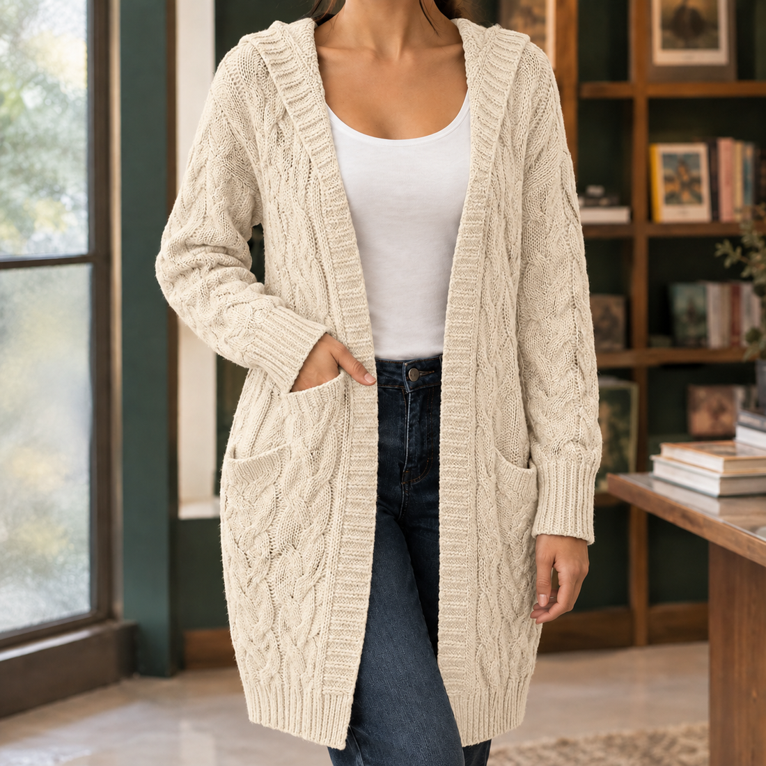Giselle-Eve Cable Knit Cardigan - Cream