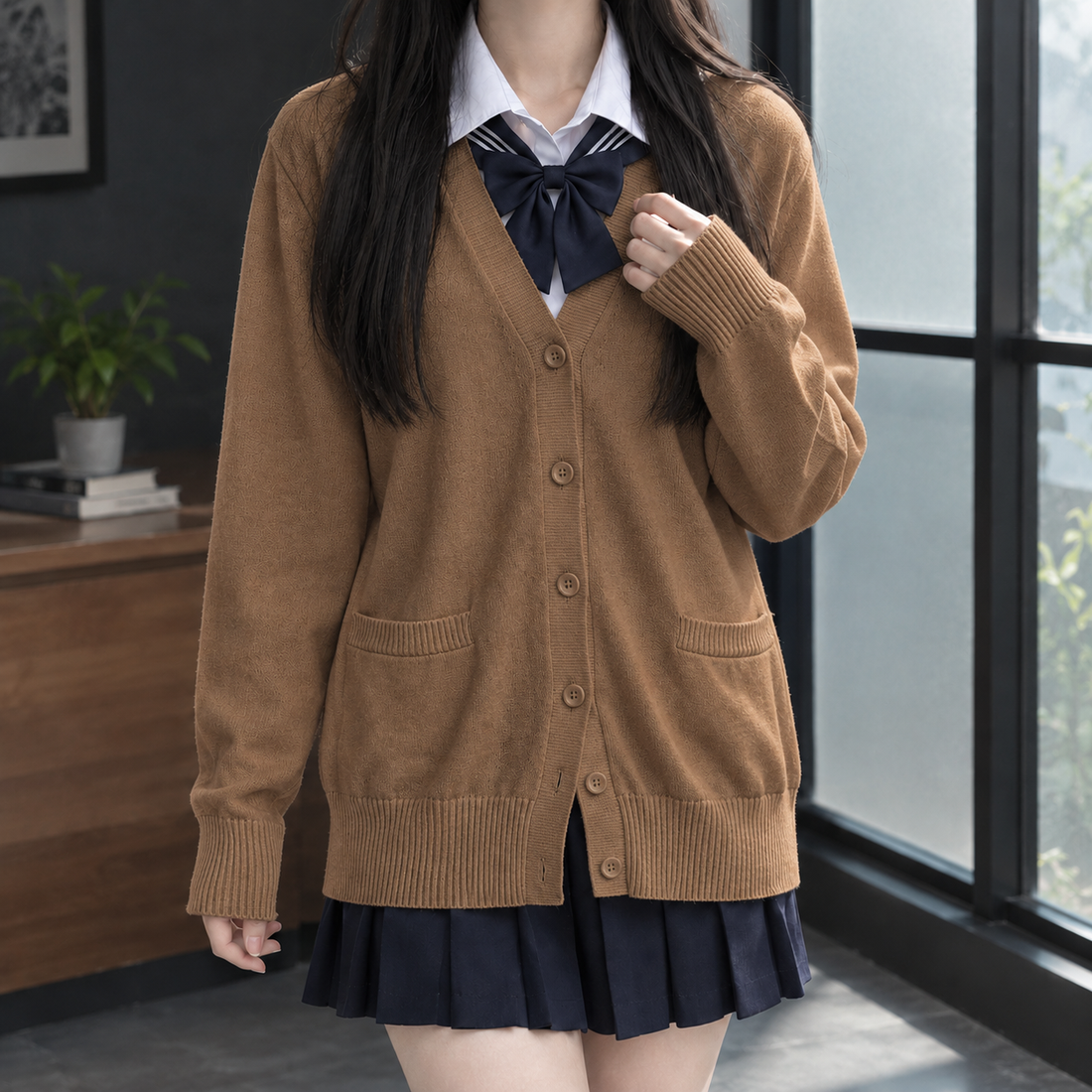 Marisol-Mae V-Neck Cardigan - Brown