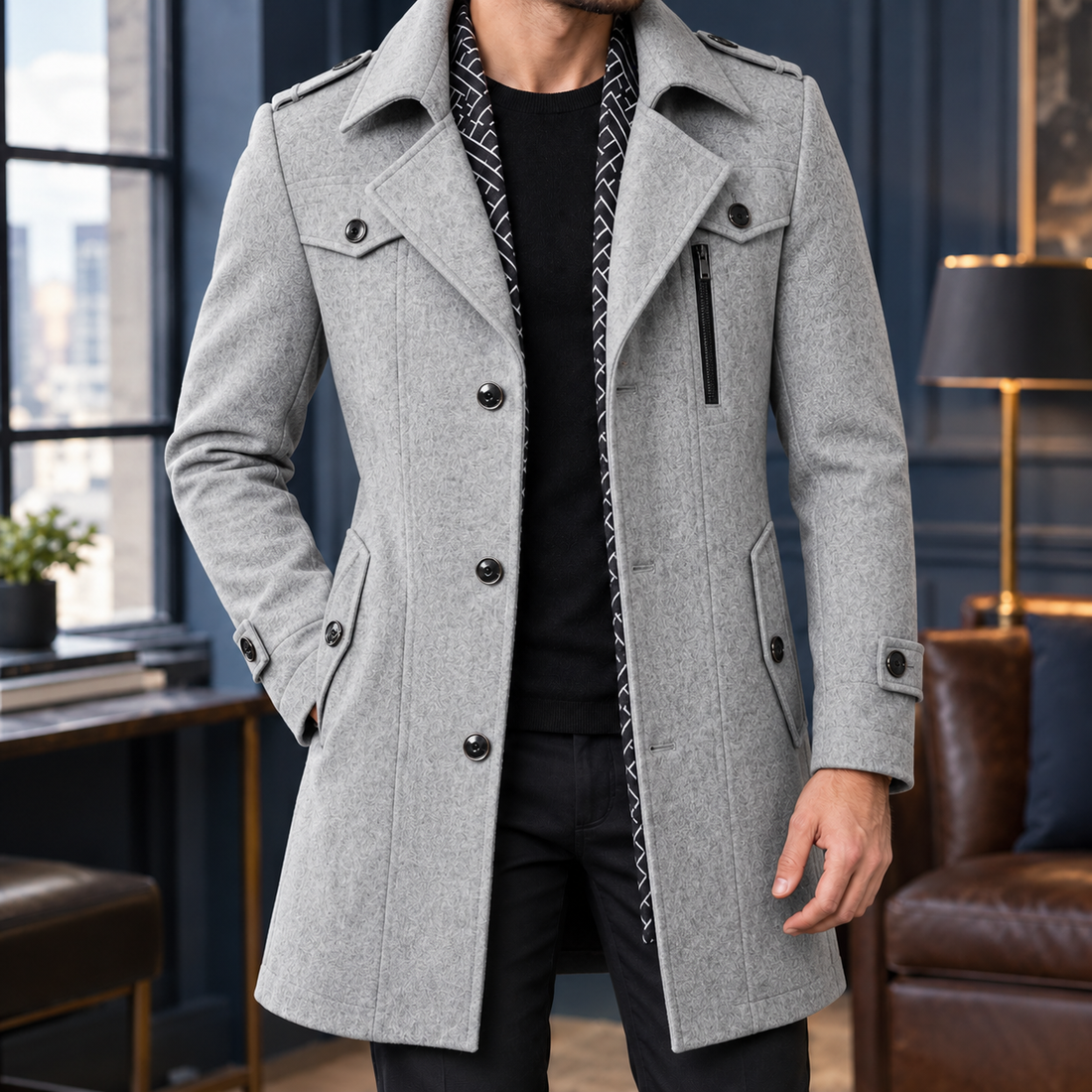 Gaspard Tailored Wool Coat - Light Gray