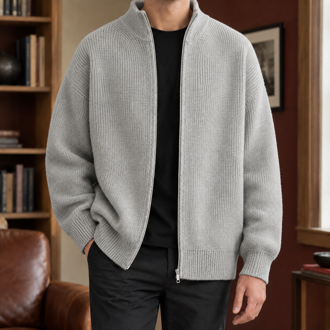 Gregory Zip Cardigan - Light Gray