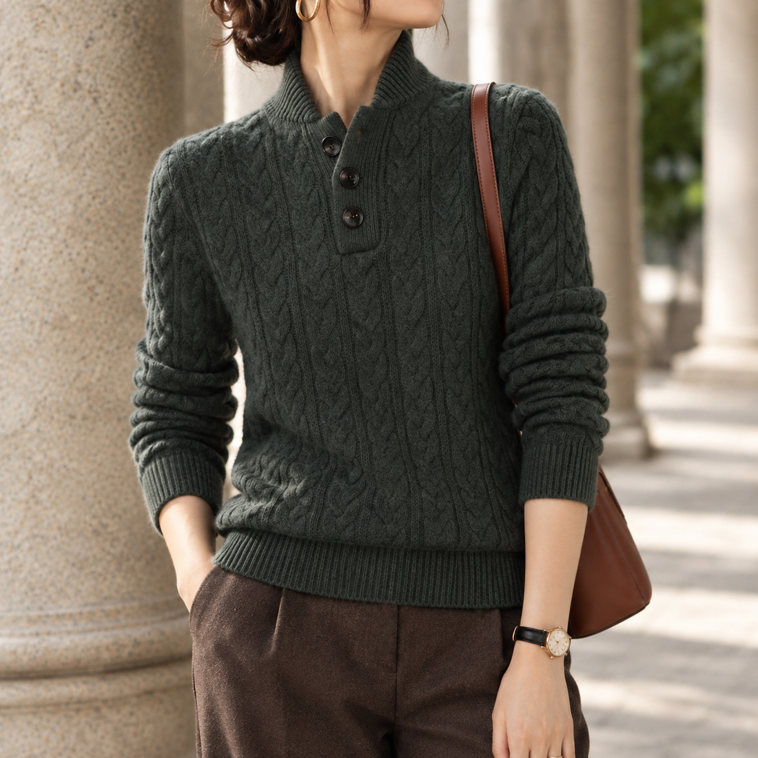 Brigitta-Rae Cable Knit Sweater - Gray Green