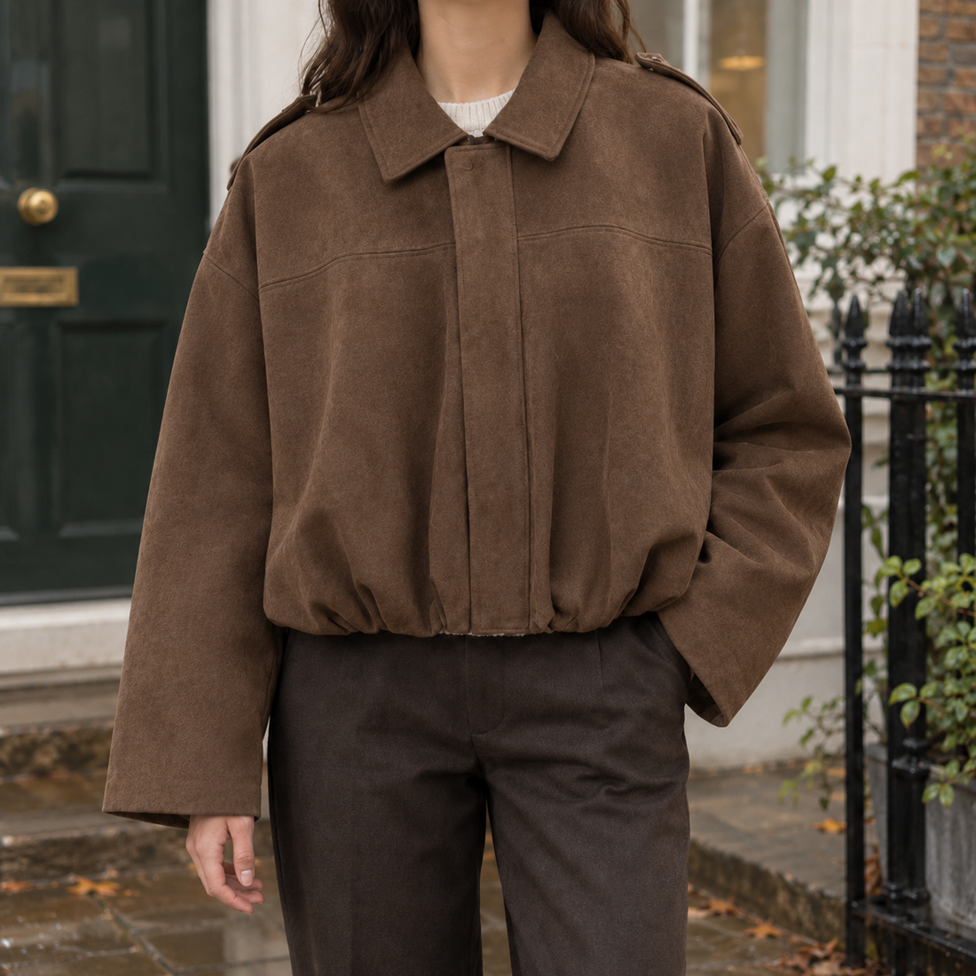 Grace-Marie Suede Bomber Jacket - Brown