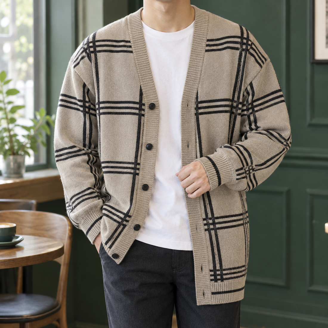 Peregrine Check Cardigan - Khaki