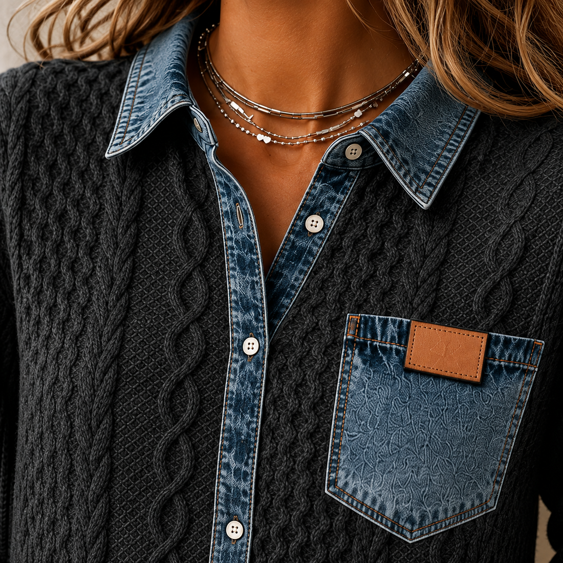 Oriana Denim Trim Shirt - Lead Product Detail