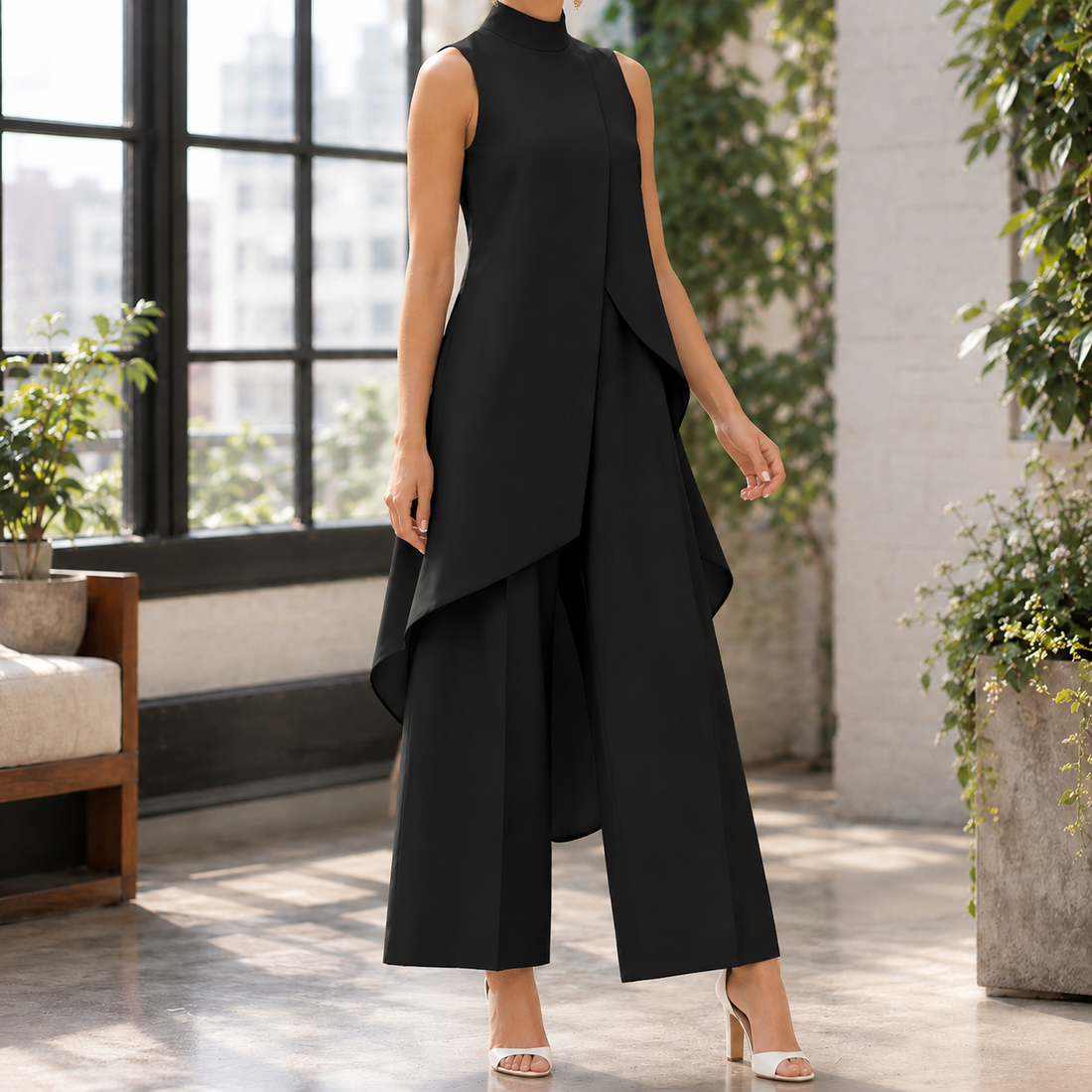 Rhea-Kate Layered Pant Set - Black