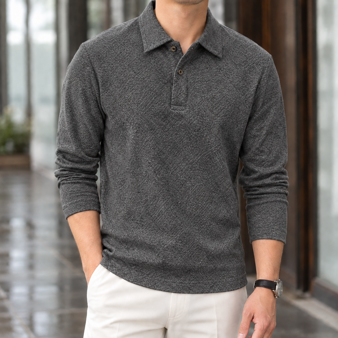 Hudson Textured Polo - Dark Gray