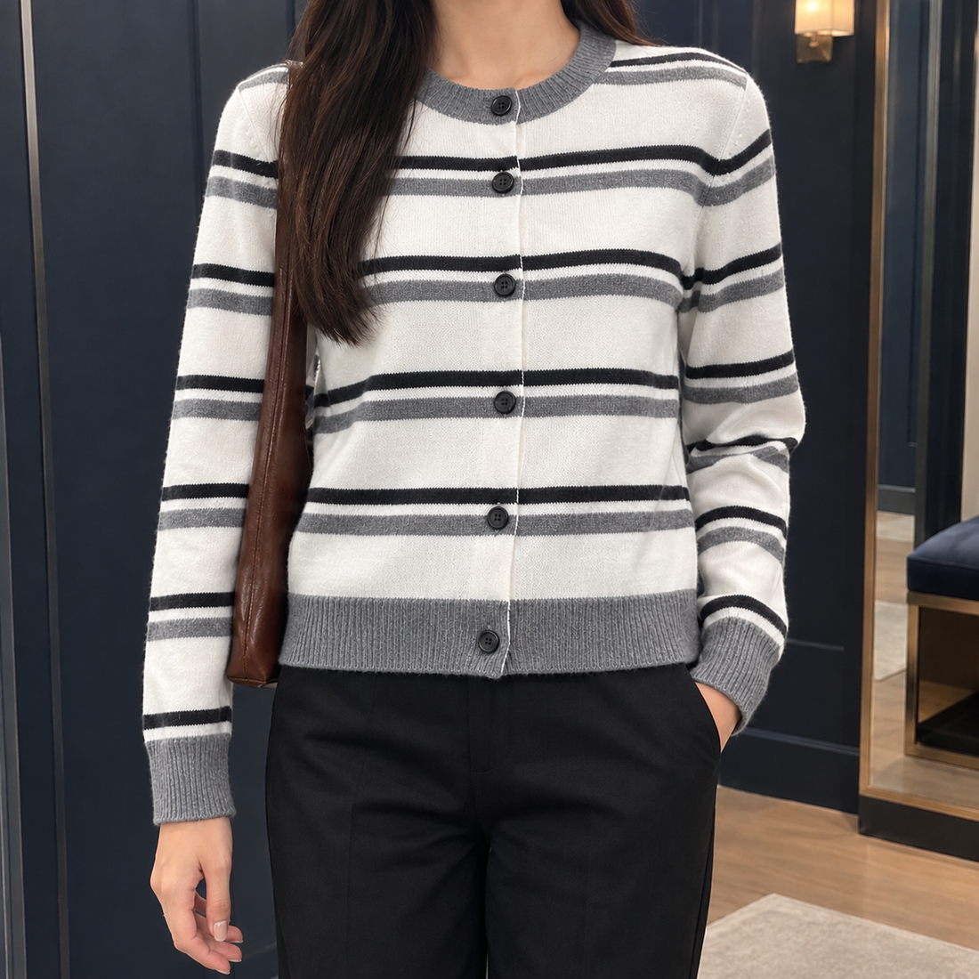 Florentine-Kate Striped Cardigan - White Strips
