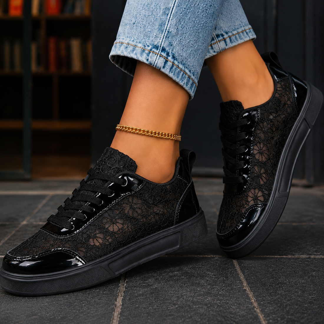 Piras Floral Lace Sneakers - Black