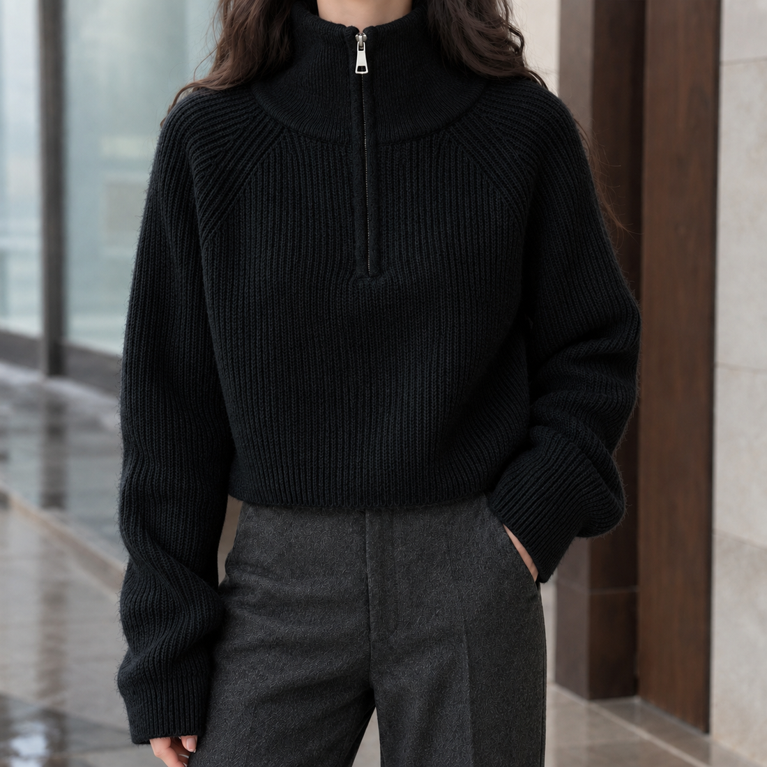 Genevieve-Jane Half-Zip Sweater - Black