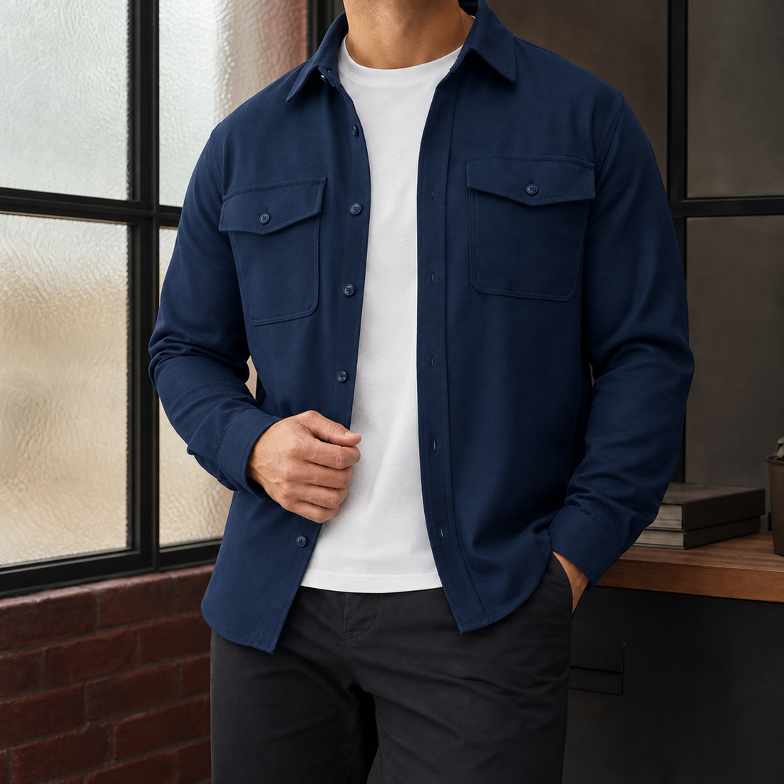 Dario Cotton Overshirt - Navy Blue