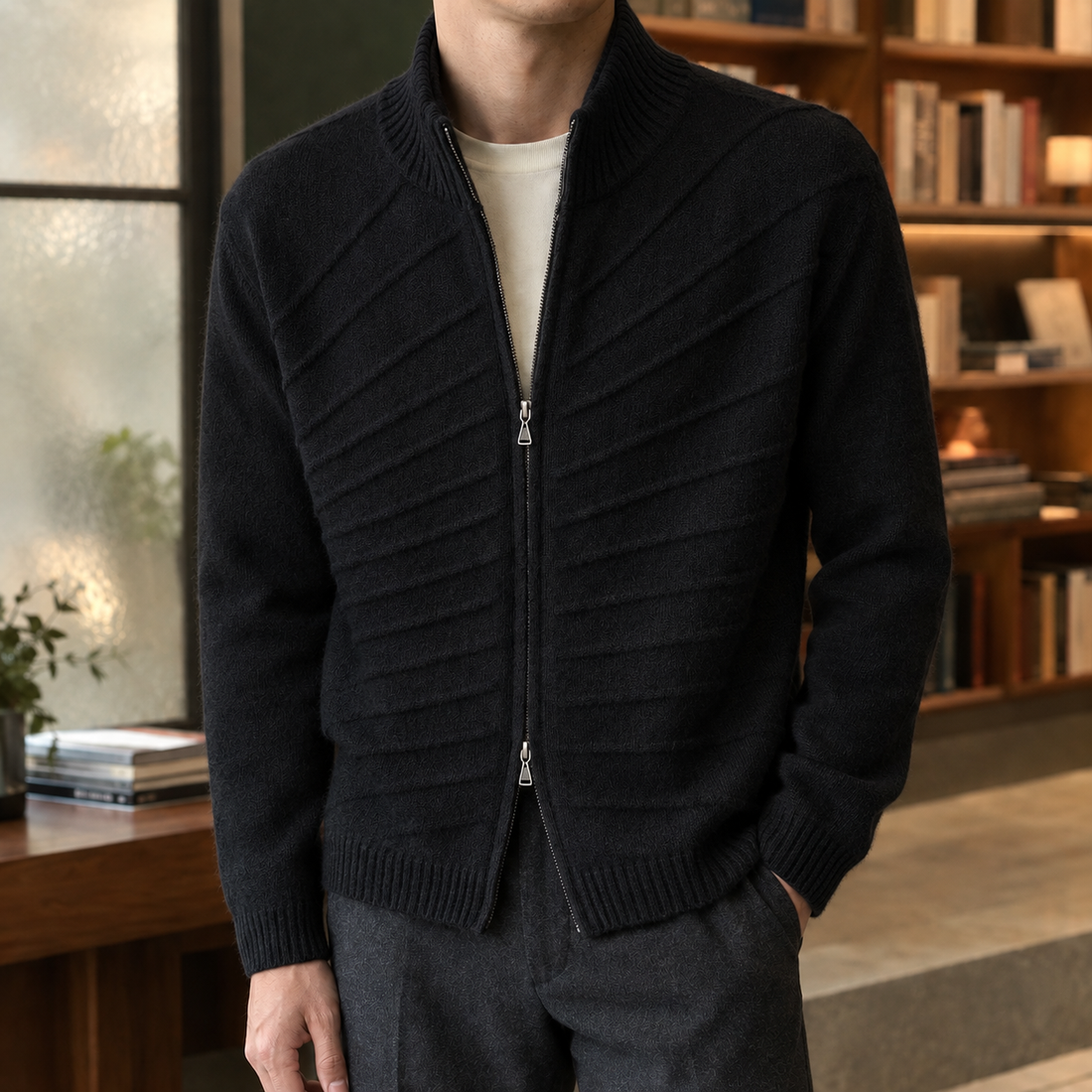 Neil Ribbed Cardigan - Black