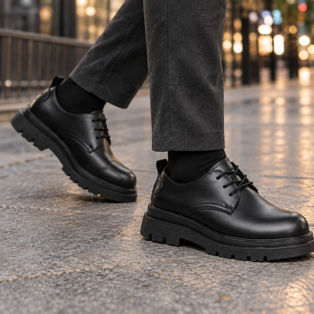 Corleone-Lucca Chunky Derby Shoes - Black Heightening