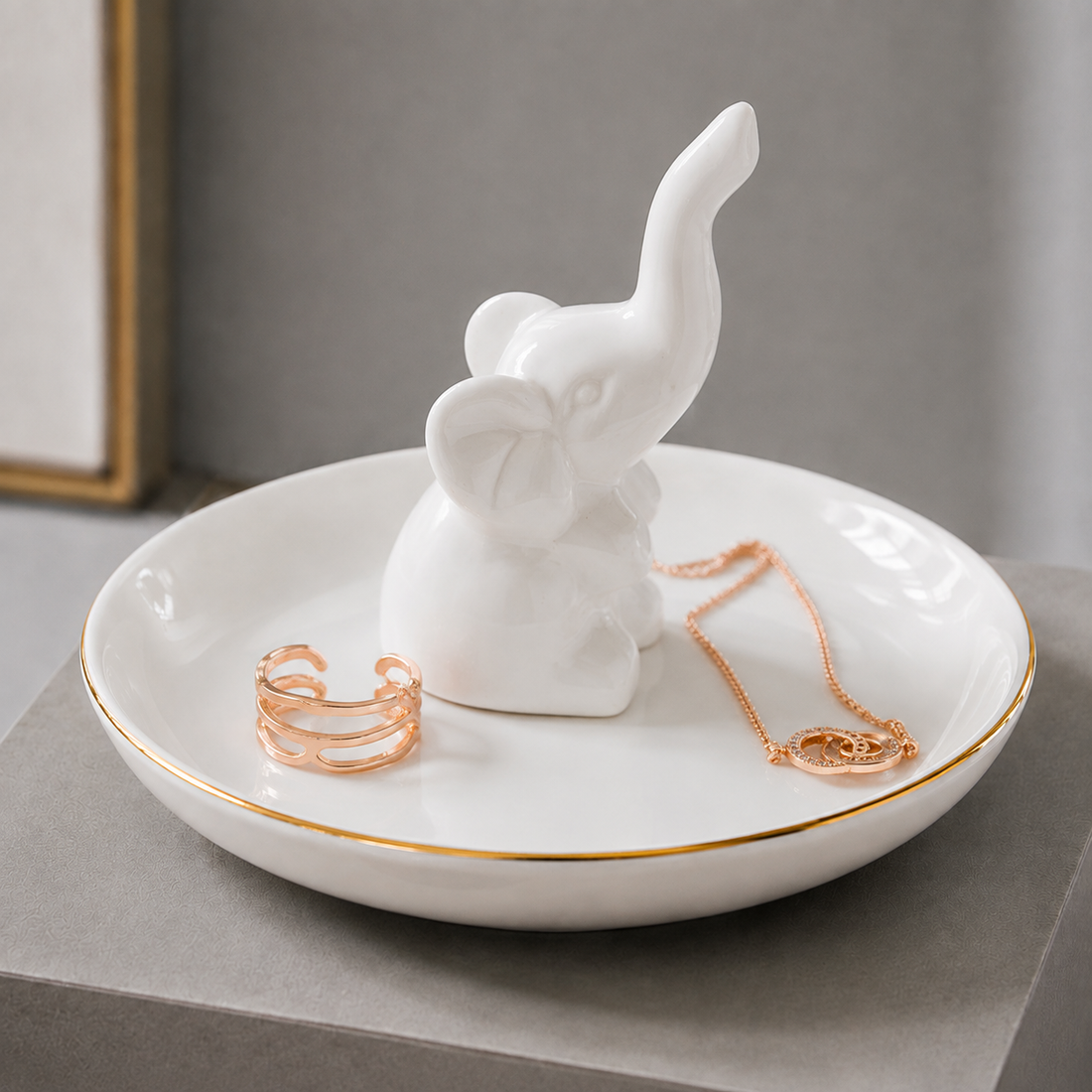 Romano Porcelain Jewelry Tray - White Elephant