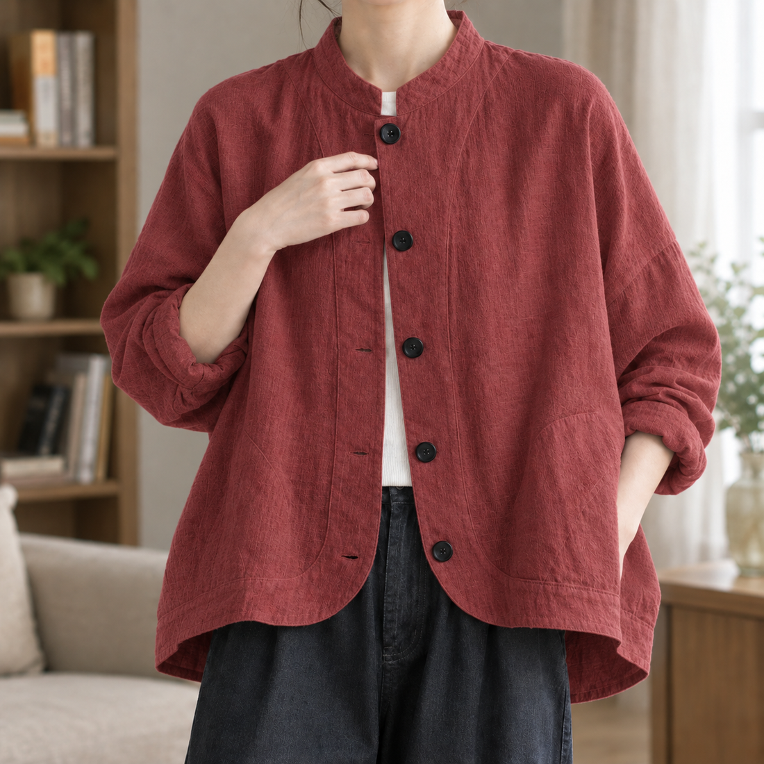 Rachel Stand Collar Jacket - Red