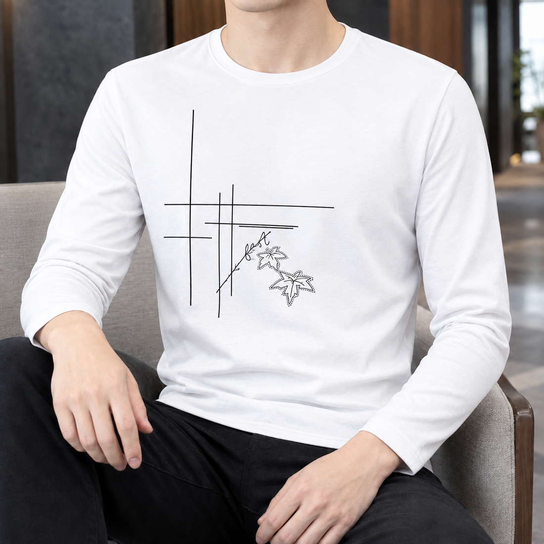 Florian Crew Neck Top - White Bamboo Flower