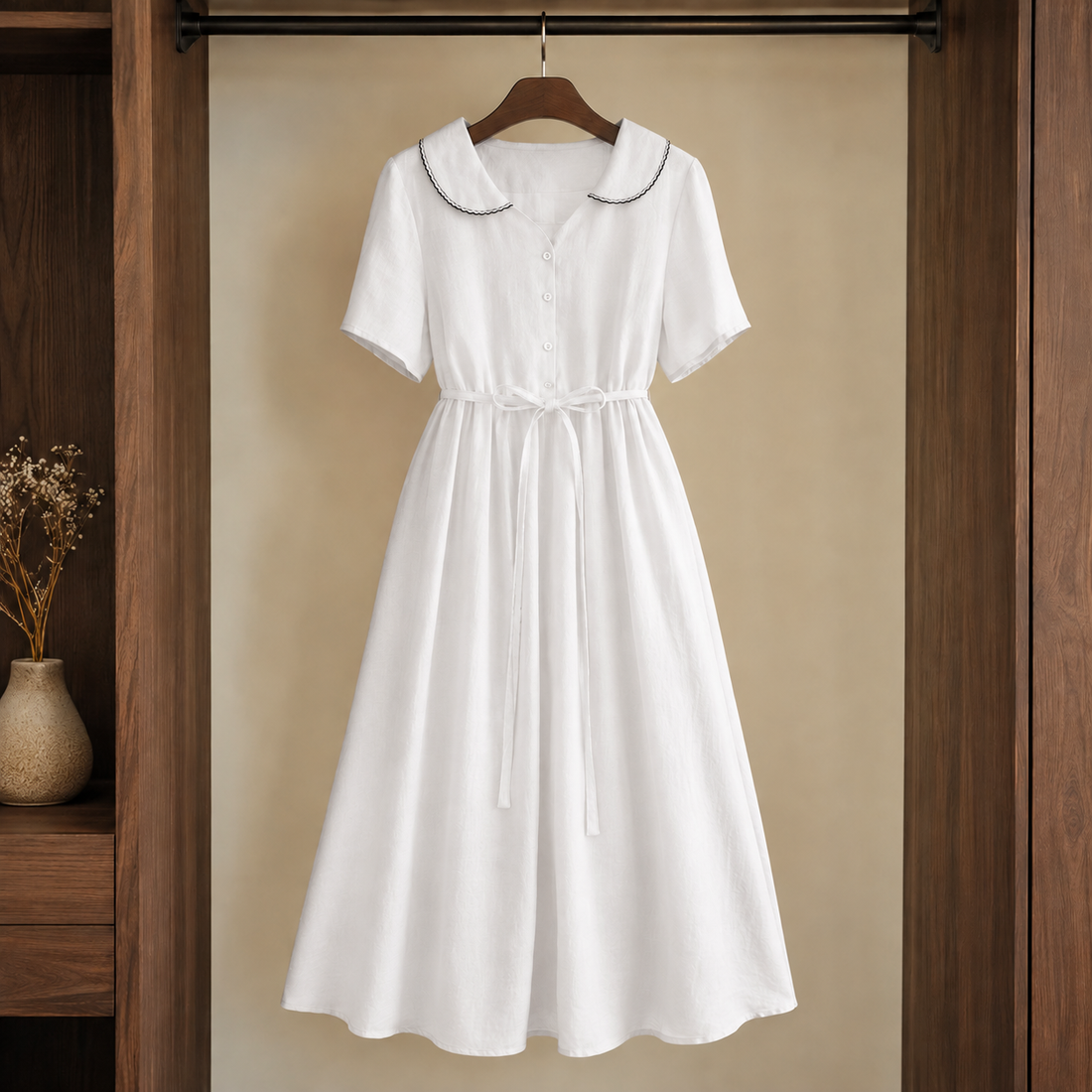 Adele-Jade Belted Midi Dress - White