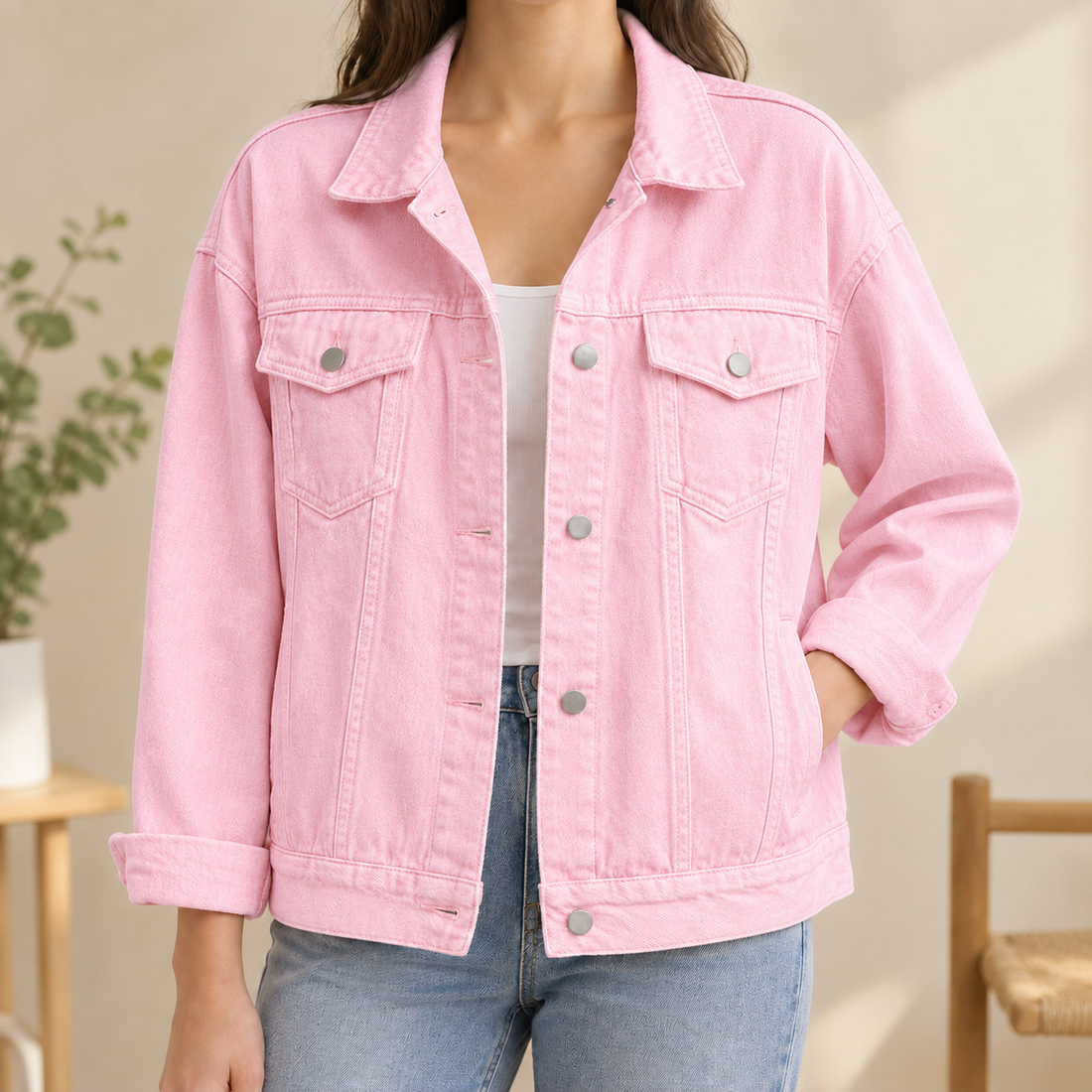 Nicolette Denim Overshirt - Pink