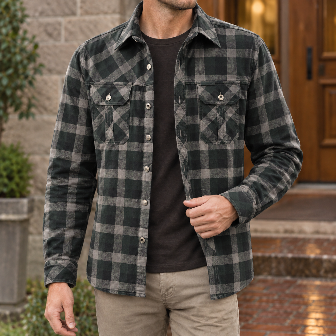Oliver Plaid Overshirt - Army Green