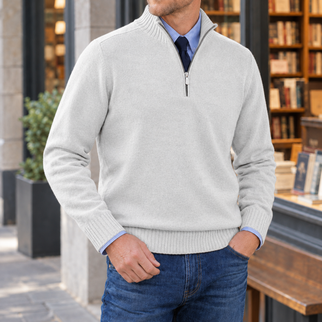 Oliver Quarter Zip Sweater - White