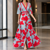 Tabitha-Pearl Elegant Dress - Blue Red