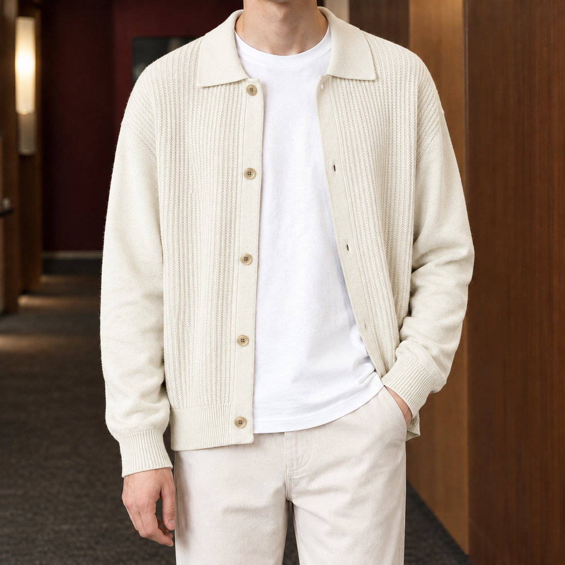 Dario Textured Cardigan - Cream