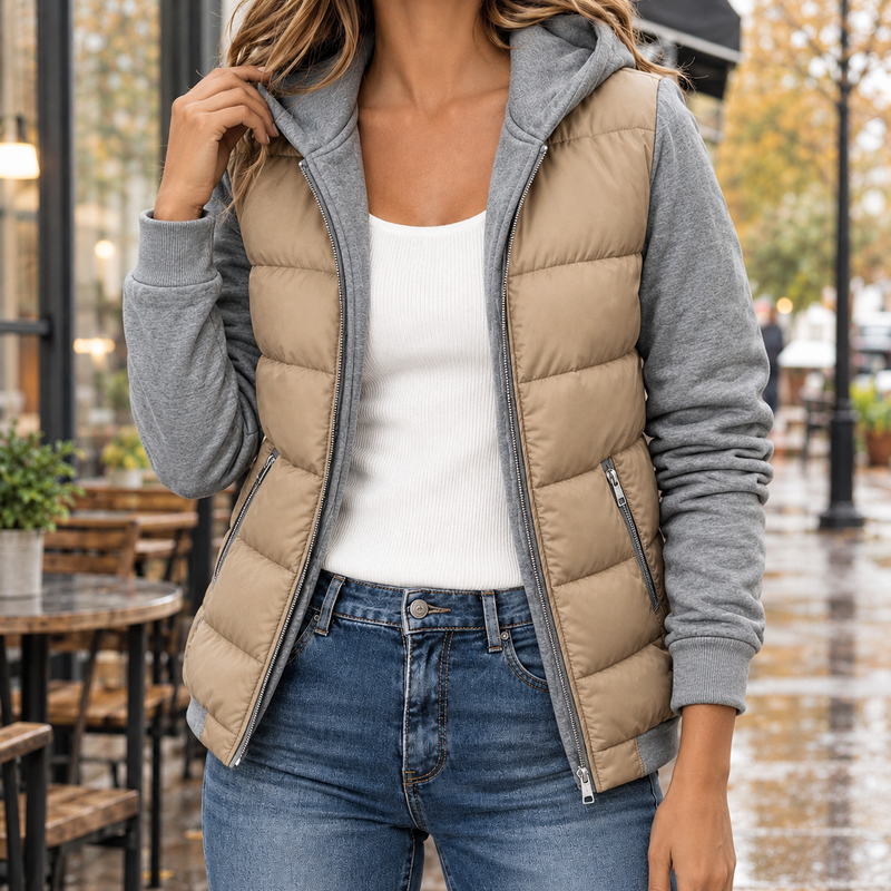 Darcy-Rae Hooded Puffer Jacket - Khaki Gray