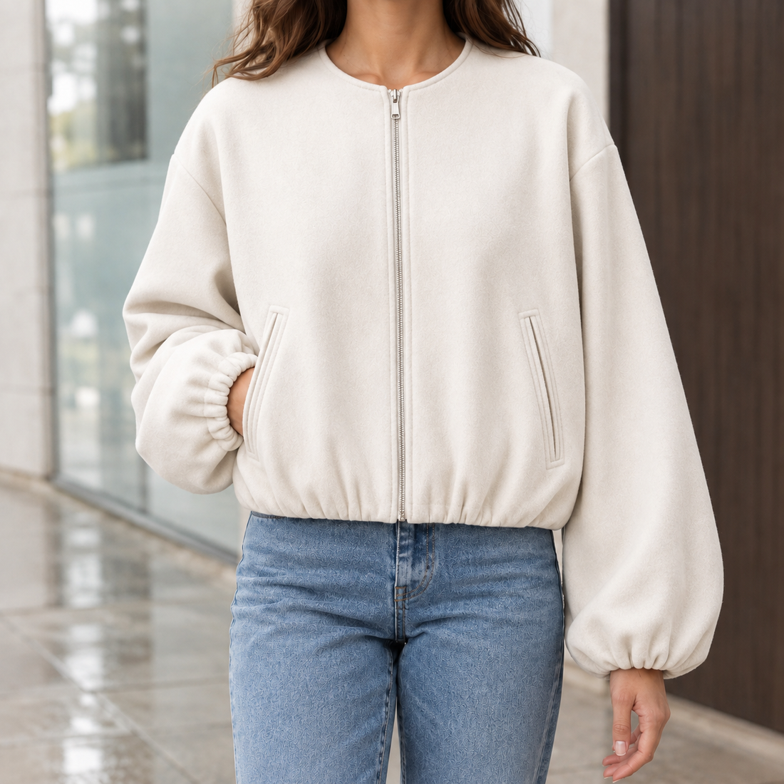 Crystal-Mae Balloon Sleeve Jacket - Off White