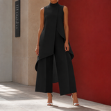 Sonia-Pearl Asymmetric Pants Set - Black